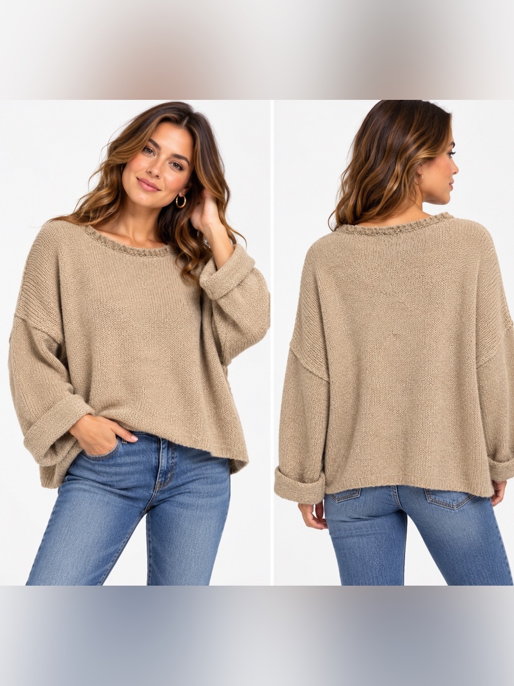 Ann Taylor Mohair Wool Blend Oversized Sweater XS/S – Beige Taupe